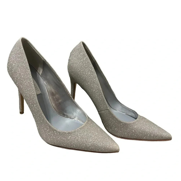 💎✨NINE WEST Silver Glitter “Fresh” Pointed Toe Heels 7.5✨💎 - Picture 1 of 5